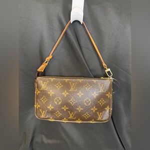 Louis Vuitton LV Monogram Brown and Gold Pouchette & LV Strap with COA